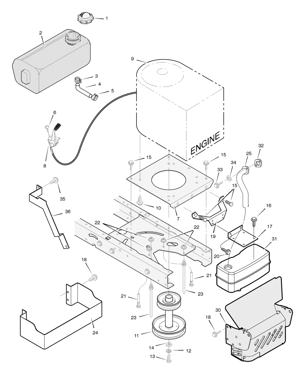 Engine Mount Diagram and Parts List for 405004X50B 2004 Briggs and Stratton Lawn Tractor